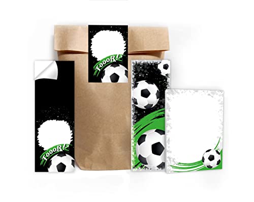 6 Lesezeichen + 6 Mini-Notizblöcke + 6 Geschenktüten (natur) + 6 Aufkleber Fussball Fußball Mitgebsel Gastgeschenk beim Kindergeburtstag Jungen von Junapack