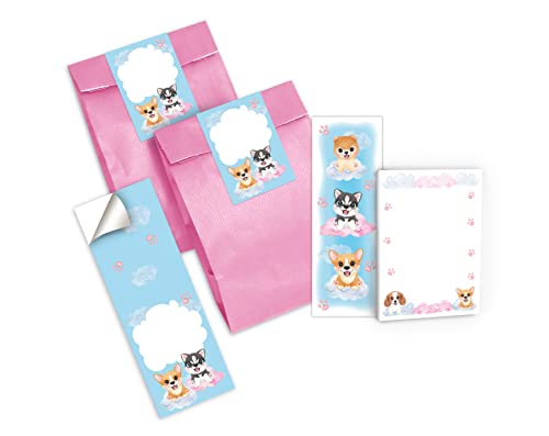 6 Lesezeichen + 6 Mini-Notizblöcke + 6 Geschenktüten (rosa) + 6 Aufkleber Hund Hunde Mitgebsel Gastgeschenk beim Kindergeburtstag Mädchen Jungen Jungs von Junapack