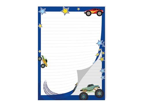 Briefpapier Briefblock Heft Notizblock für Jungen Mädchen Kinder Auto Monstertruck (1 Block A4 mit 25 Blätter) von Junapack