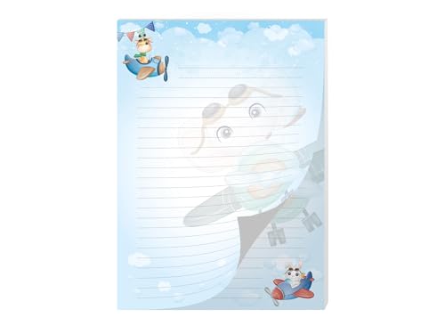 Briefpapier Briefblock Heft Notizblock für Jungen Mädchen Kinder Elefant Tiere Flugzeug pastell (1 Block A4 mit 25 Blätter) von Junapack