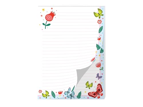 Briefpapier Briefblock Heft Notizblock für Jungen Mädchen Kinder Schmetterlinge Blumen blau (1 Block A4 mit 25 Blätter) von Junapack