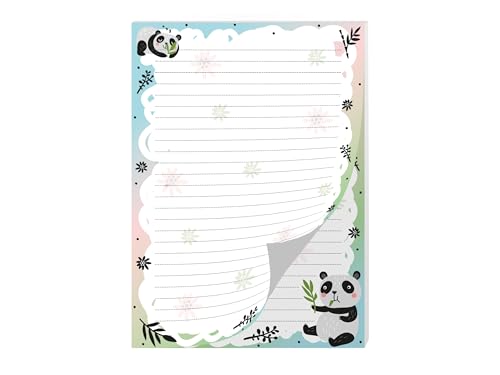 Briefpapier Briefblock Heft Notizblock für Jungen Mädchen Kinder Tiere Panda (1 Block A4 mit 25 Blätter) von Junapack