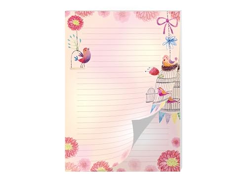 Briefpapier Briefblock Heft Notizblock für Jungen Mädchen Kinder Vogel Blumen (1 Block A4 mit 25 Blätter) von Junapack