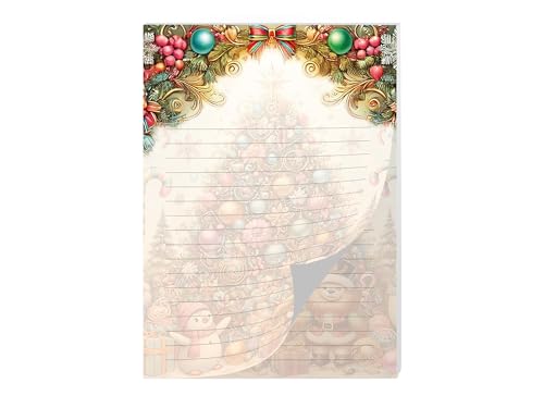 Buntes Briefpapier Schreibblock Briefbögen Notizblock mit Linien Weihnachten Christmas Winter Geschenk Wichtelgeschenk für Kinder Jungen Mädchen Schule (1 Block A5 mit 25 Blättern) von Junapack