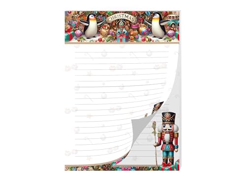 Buntes Briefpapier Schreibblock Briefbögen Notizblock mit Linien Weihnachten Christmas Winter Geschenk Wichtelgeschenk für Kinder Jungen Mädchen Schule (1 Block A5 mit 25 Blättern) von Junapack