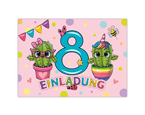 Junapack 12 Einladungskarten zum 8. Kindergeburtstag Einladung zum achten Geburtstag Mädchen Kaktus von Junapack