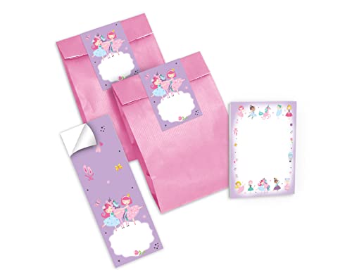 Junapack 12 Mini-Notizblöcke + 12 Geschenktüten (rosa) + 12 Aufkleber Ballerina Einhorn Mitgebsel Gastgeschenk beim Kindergeburtstag Mädchen von Junapack