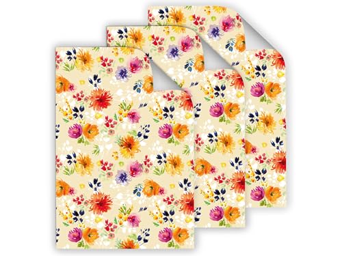 Junapack 6 Geschenkpapier-Bögen hochwertige reißfeste Geschenkverpackung für Frauen Freundin Oma Blumen orange Geschenkpapier für kleine Geschenke für Geburtstag Weihnachten (6 Bögen je A3-Format) von Junapack