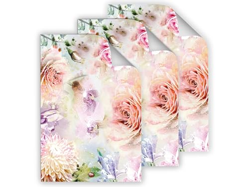 Junapack 6 Geschenkpapier-Bögen hochwertige reißfeste elegante Geschenkverpackung für Frauen Freundin Orchideen Chrysanthemen für kleine Geschenke für Geburtstag Weihnachten (6 Bögen je A3-Format) von Junapack