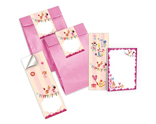 Junapack 6 Lesezeichen + 6 Mini-Notizblöcke + 6 Geschenktüten (rosa) + 6 Aufkleber Vögelchen Mitgebsel Gastgeschenk beim Kindergeburtstag Mädchen von Junapack