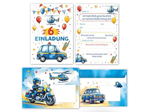 10 Einladungskarten inkl. 10 Umschläge zum 6. Kindergeburtstag Polizei Jungen Kinder coole bunte Einladungen sechste Geburtstag Geburtstagseinladungen Kids 10 Einladungskarten inkl. 10 Umschläge zum 6. Kindergeburtstag Polizei Jungen Kinder coole bunte Einladungen sechste Geburtstag Geburtstagseinladungen Kids von Junaversum