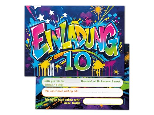 10 Einladungskarten zum 10. Kindergeburtstag Graffiti Mädchen Junge Kinder coole bunte Einladungen zehnte Geburtstag Geburtstagseinladungen Kids 10 Einladungskarten zum 10. Kindergeburtstag Graffiti Mädchen Junge Kinder coole bunte Einladungen zehnte Geburtstag Geburtstagseinladungen Kids von Junaversum