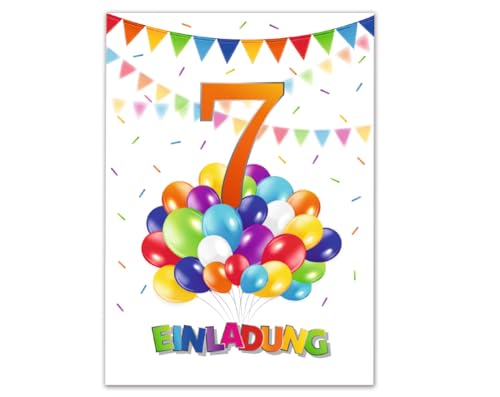 10 Einladungskarten zum 7. Kindergeburtstag Jungen Mädchen Luftballons Einladungen siebte Geburtstag Kinder von Junaversum