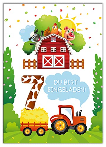 10 Einladungskarten zum 7. Kindergeburtstag siebte Geburtstag Mädchen Jungen Bauernhof Outdoor-Party von Junaversum