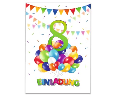 10 Einladungskarten zum 8. Kindergeburtstag Jungen Mädchen Luftballons Einladungen achte Geburtstag Kinder von Junaversum