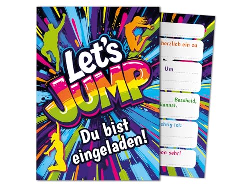 10 Einladungskarten zum Kindergeburtstag Jump Party Mädchen Kinder Jungen coole bunte Einladungen Geburtstag Geburtstagseinladungen Kids von Junaversum