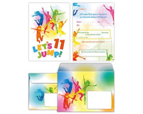 12 Einladungskarten incl. 12 Umschläge zum 11. Kindergeburtstag Jump Trampolin Jungen Mädchen Einladungen elfte Geburtstag Kinder von Junaversum