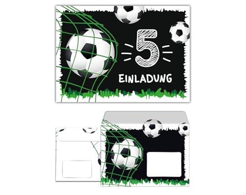 12 Einladungskarten incl. 12 Umschläge zum 5. Kindergeburtstag fünfte Geburtstag Jungen Fussball Fußball von Junaversum