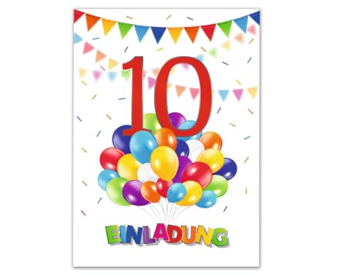 12 Einladungskarten zum 10. Kindergeburtstag Jungen Mädchen Luftballons Einladungen zehnte Geburtstag Kinder von Junaversum