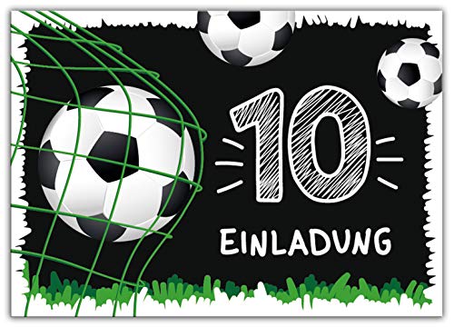 12 Einladungskarten zum 10. Kindergeburtstag zehnte Geburtstag Jungen Fussball Fußball von Junaversum