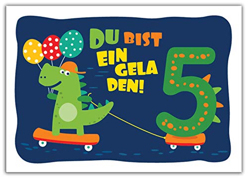 12 Einladungskarten zum 5. Kindergeburtstag Jungen Jungs Dinosaurier Einladungen fünfte Geburtstag Kinder von Junaversum