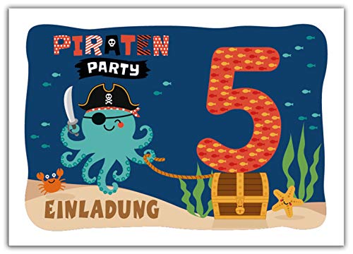 12 Einladungskarten zum 5. Kindergeburtstag Jungen Mädchen Pirat Piraten-Party von Junaversum