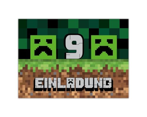 12 Einladungskarten zum 9. Kindergeburtstag Jungen Game-Design Gamer-Party Einladungen neunte Geburtstag Kinder von Junaversum