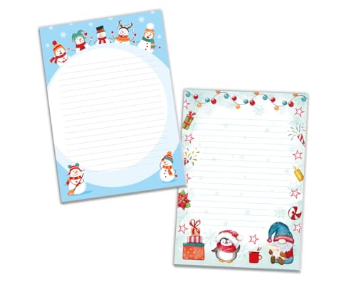 2 Blöcke Notizblock Weihnachtsbriefpapier Weihnachten Weihnachtspapier Brief an Weihnachtsmann liniert Kindermotiv für Mädchen Jungen (2 Blöcke/Variante 1 mit je 25 Blätter in A5-Format) von Junaversum