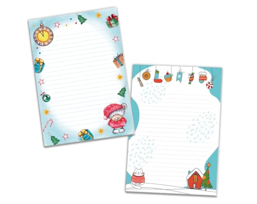 2 Blöcke Notizblock Weihnachtsbriefpapier Weihnachten Weihnachtspapier Brief an Weihnachtsmann liniert Kindermotiv für Mädchen Jungen (2 Blöcke/Variante 6 mit je 25 Blätter in A5-Format) von Junaversum