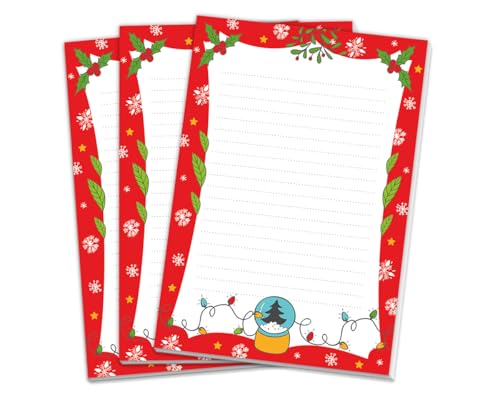 3 Blöcke Notizblock rot Weihnachtsbriefpapier Weihnachten Weihnachtspapier Brief Weihnachtsmann liniert Kindermotiv für Mädchen Jungen (3 gleiche Blöcke mit je 25 Blätter in A5-Format) von Junaversum