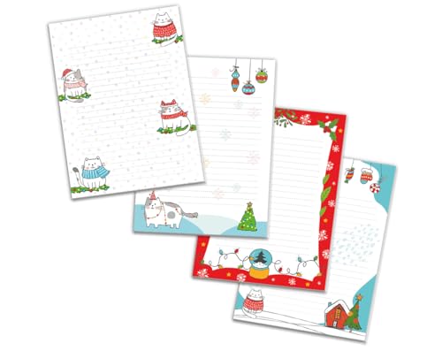 4 Blöcke Notizblock Weihnachten Weihnachtsbriefpapier Weihnachtspapier Brief an Weihnachtsmann liniert Kindermotiv für Mädchen Jungen (4 Blöcke/Variante 5 mit je 25 Blätter in A5-Format) von Junaversum