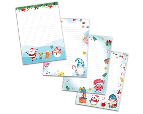 4 Blöcke Notizblock Weihnachtsbriefpapier Weihnachten Weihnachtspapier Brief an Weihnachtsmann liniert Kindermotiv für Mädchen Jungen (4 Blöcke/Variante 2 mit je 25 Blätter in A5-Format) von Junaversum