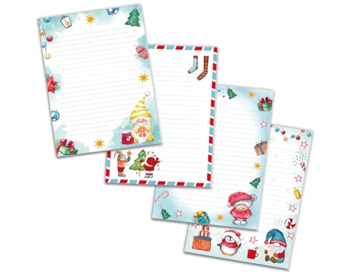 4 Blöcke Notizblock liniert Weihnachtsbriefpapier Weihnachten Weihnachtspapier Brief an Weihnachtsmann Kindermotiv für Mädchen Jungen (4 Blöcke/Variante 4 mit je 25 Blätter in A5-Format) von Junaversum