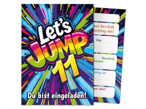 6 Einladungskarten zum 11. Kindergeburtstag Jump Party Mädchen Kinder Jungen coole bunte Einladungen elfte Geburtstag Geburtstagseinladungen Kids von Junaversum