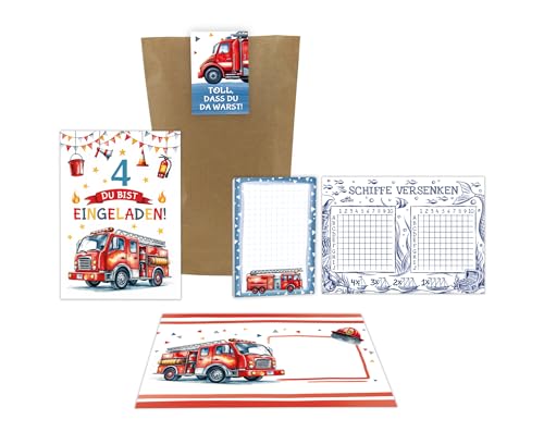 6 Einladungskarten zum 4. Kindergeburtstag Jungen Feuerwehr Kinder Junge coole bunte Einladungen vierte Geburtstag inkl. 6 Umschläge, 6 Tüten, 6 Aufkleber, 6 Blöcke, 6 Schiffe versenken 6 Einladungskarten zum 4. Kindergeburtstag Jungen Feuerwehr Kinder Junge coole bunte Einladungen vierte Geburtstag inkl. 6 Umschläge, 6 Tüten, 6 Aufkleber, 6 Blöcke, 6 Schiffe versenken von Junaversum