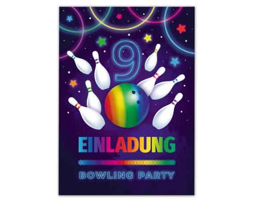 6 Einladungskarten zum 9. Kindergeburtstag Bowling Kegeln Jungen Mädchen Einladungen neunte Geburtstag Geburtstag von Junaversum