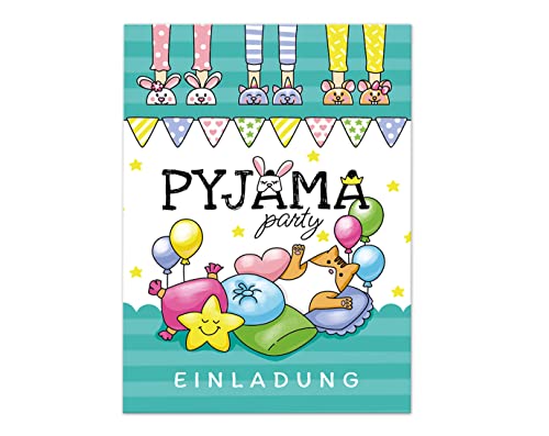 6 Einladungskarten zum Kindergeburtstag Einladungen zur Pyjamaparty Pyjama-Party Übernachtungsparty Lesenacht-Party für Mädchen und Jungen von Junaversum