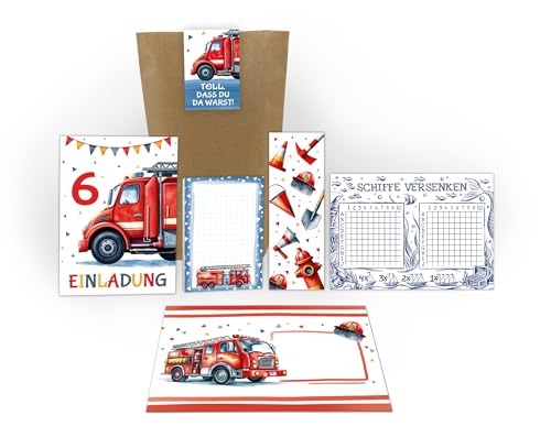 8 Einladungskarten 6. Kindergeburtstag Jungen Feuerwehr Junge Kinder Einladungen sechste Geburtstag inkl. 8 Umschläge, 8 Tüten, 8 Aufkleber, 8 Lesezeichen, 8 Blöcke, 8 Schiffe versenken 8 Einladungskarten 6. Kindergeburtstag Jungen Feuerwehr Junge Kinder Einladungen sechste Geburtstag inkl. 8 Umschläge, 8 Tüten, 8 Aufkleber, 8 Lesezeichen, 8 Blöcke, 8 Schiffe versenken von Junaversum