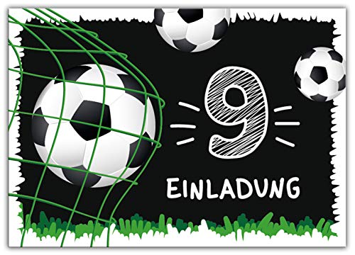 8 Einladungskarten zum 9. Kindergeburtstag neunte Geburtstag Jungen Fussball Fußball von Junaversum