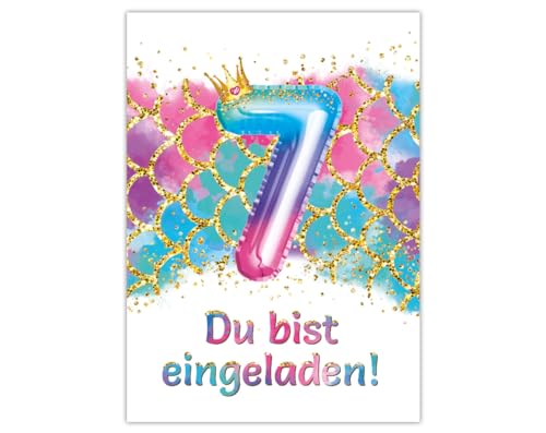 Junaversum 10 Einladungskarten zum 7. Kindergeburtstag Meerjungfrau Mädchen Mädchengeburtstag Einladungen siebte Geburtstag Kinder von Junaversum