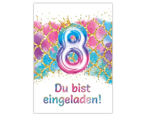 Junaversum 10 Einladungskarten zum 8. Kindergeburtstag Meerjungfrau Mädchen Mädchengeburtstag Einladungen achte Geburtstag Kinder von Junaversum