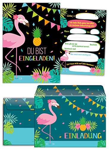 Junaversum 12 Einladungskarten incl. 12 Umschläge zum Kindergeburtstag Kinder Mädchen Flamingo von Junaversum