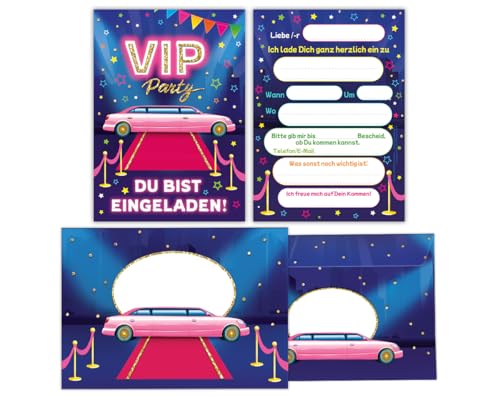 Junaversum 12 Einladungskarten incl. 12 Umschläge zum Kindergeburtstag Mädchen VIP Disco Mädchengeburtstag Einladungen Geburtstag Kinder von Junaversum