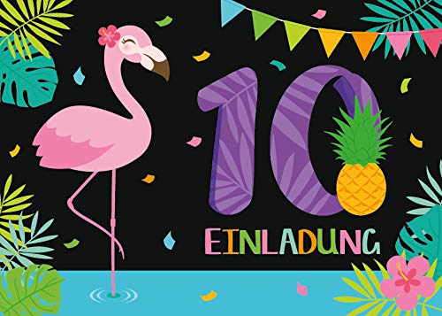 Junaversum 12 Einladungskarten zum 10. Geburtstag Kinder zehnte Kindergeburtstag Mädchen Flamingo von Junaversum