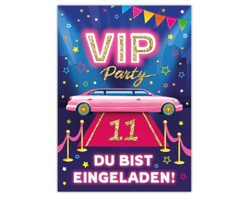 Junaversum 12 Einladungskarten zum 11. Kindergeburtstag Mädchen VIP Disco Mädchengeburtstag Einladungen elfte Geburtstag Kinder von Junaversum