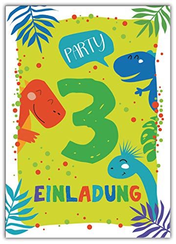 Junaversum 12 Einladungskarten zum 3. Kindergeburtstag Jungen Dinosaurier Einladungen dritte Geburtstag von Junaversum