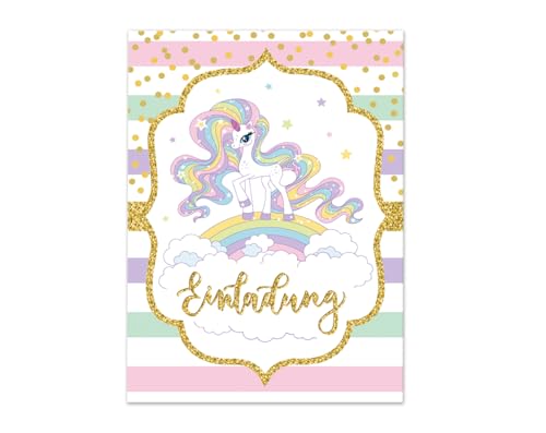 Junaversum 12 Einladungskarten zum Kindergeburtstag Mädchen Einhorn Unicorn Regenbogen/Einladungen zum Geburtstag von Junaversum