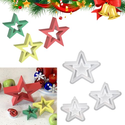 Junerain 3PCS Stern Form Silikonform Weihnachts Stern Silikonharzformen, Stern Desktop Ornament Silikonform Weihnachten Kerzenform Hohle Sterne förmige Gießformen DIY Weihnachten Handwerk von Junerain