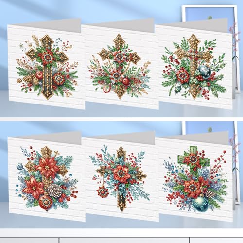 Junerain 6 Stück Diamond Art Painting Weihnachtskarten, Diamant Painting Malkarten DIY Weihnachts geschenke, handgefertigte Weihnachts grußkarten Diamant Kunst für Weihnachtsfeiergeschenke von Junerain