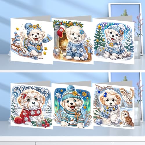 Junerain 6 Stück Diamond Art Weihnachtskarten, Schneeflocken Diamant Painting Grußkarten, handgefertigte Weihnachtskarten Diamant Painting Sets Weihnachtsgeschenke von Junerain